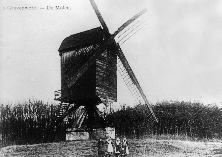 Foto van <p>Wezelse molen</p>, 's-Gravenwezel (Schilde), Prentkaart ca. 1910. Verzameling Ons Molenheem | Database Belgische molens