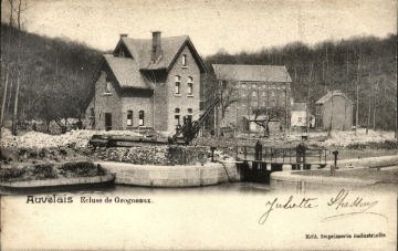 Foto van <p>Moulin de Grogneaux</p>, Auvelais (Sambreville), Oude prentkaart (coll.Jean Dufornier)  | Database Belgische molens