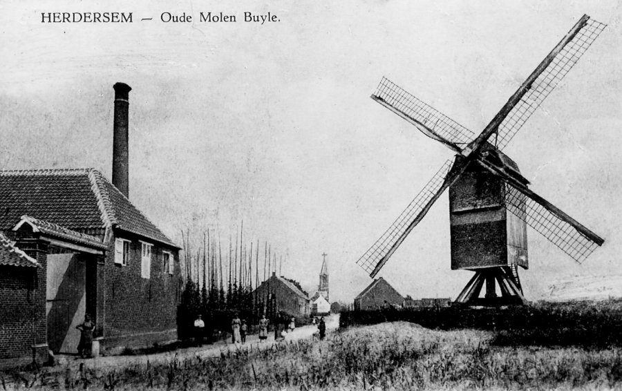 Foto van <p>Molen Buyle</p>, Herdersem (Aalst), Prentkaart. Verzameling Ons Molenheem | Database Belgische molens