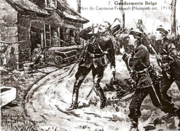 Foto 3 van Edemolen, Hedemolen, Nazareth (Nazareth-De Pinte), Prentkaart van een tekening door A. Kettelle van de Slag bij de Edemolen met de dood van kapitein Fr?mault, 7 oktober 1914 | Database Belgische molens Edemolen, Hedemolen, Nazareth (Nazareth-De Pinte), Prentkaart van een tekening door A. Kettelle van de Slag bij de Edemolen met de dood van kapitein Fr?mault, 7 oktober 1914 | Database Belgische molens